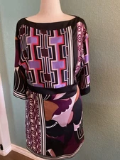 TRINA TURK Fully Lined Black Multi Shape Tunic. Bell Sleeves. Size 6. Lovely!