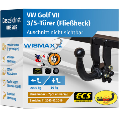 ANHÄNGERKUPPLUNG abnehmbar für VW Golf VII 12-19 +7pol E-Satz EBA