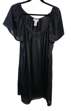 Vanity Fair VTG Black Silky Nightgown With Fluttery Sleeves Sz Womens 1X