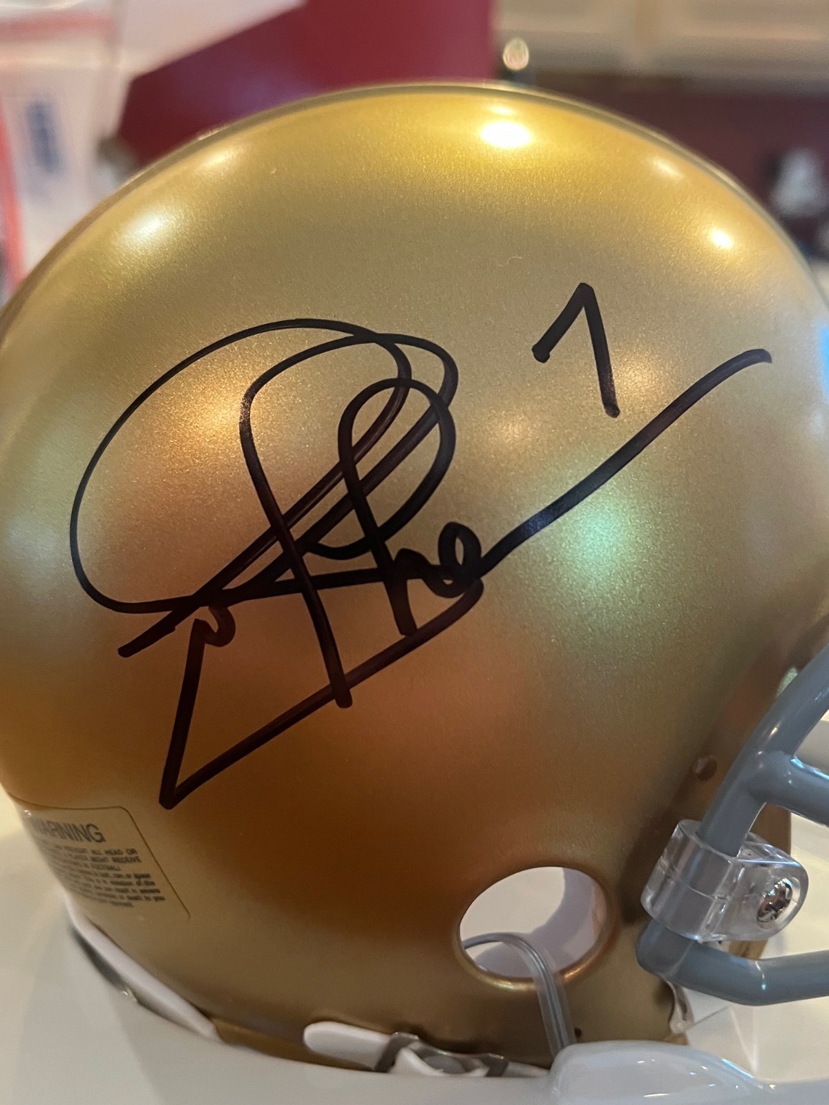 Joe Theismann Autographed Signed Notre Dame Fighting Irish Hand / Notre Dame Irish Mini Helmet JSA COA 