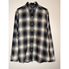 Ralph Lauren Black Cream Plaid Old Money Soft Flannel Lumberjack Oxford Shirt XL