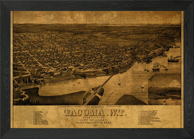 Tacoma Washington Karte 1884 gerahmtes Wandbild Poster Leinwanddruck Bild