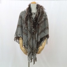 Gucci Fox Fur Wool Shawl Stole Poncho Scarf GG Monogram Silk
