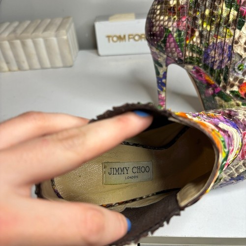 Jimmy Choo Floral Print Python Ankle Booties - Picture 10 of 12