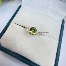 Natural Peridot Ring, August Birthstone, 925 Sterling Silver, Three Stone Ring
