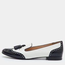 Prada Size 39 WhiteBlack Leather Smoking Slippers Flat