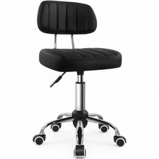 Black Square Swivel Stool with Backrest Wheel Adjustable for Spa Office