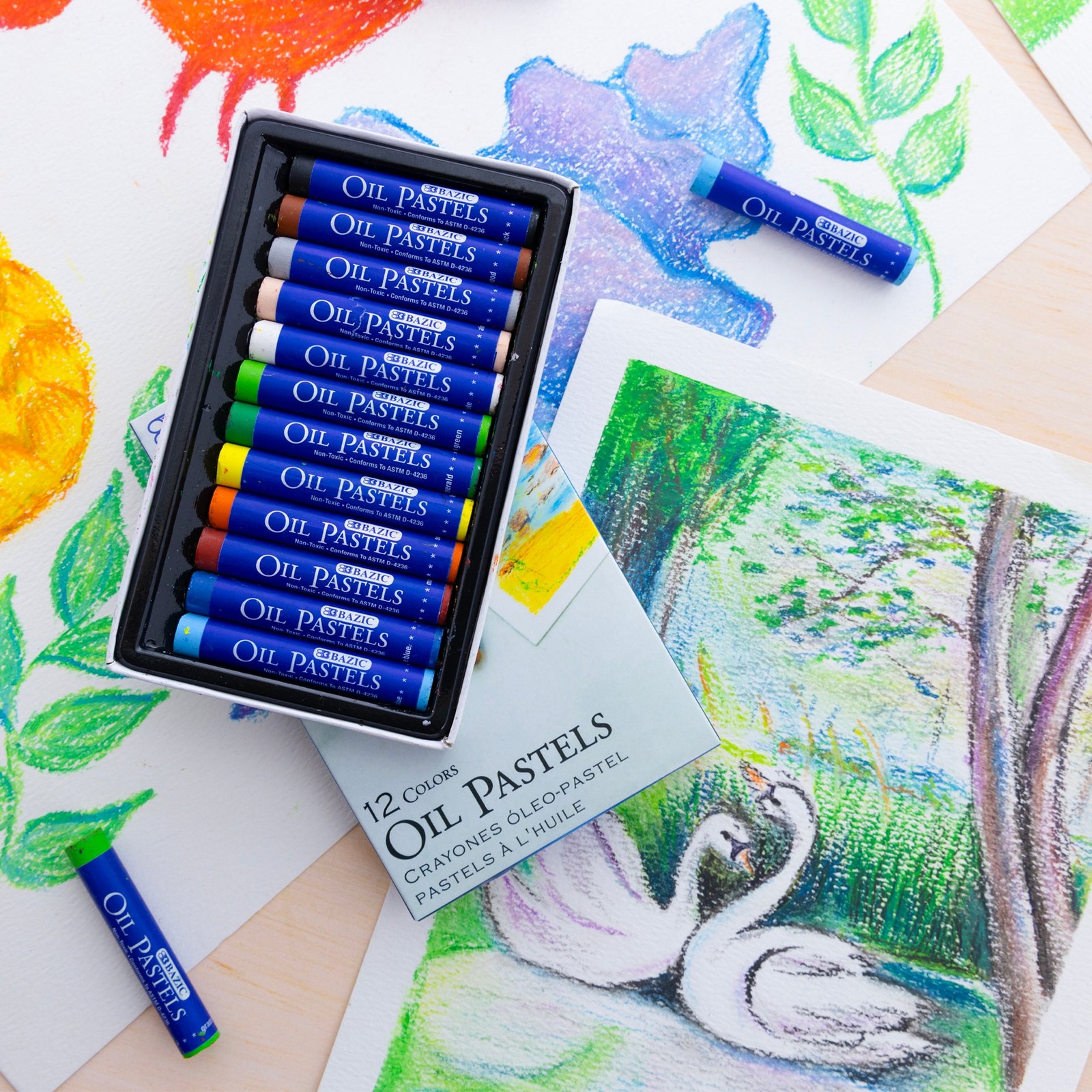 BAZIC 12 Colors Oil Pastels, pack of 24