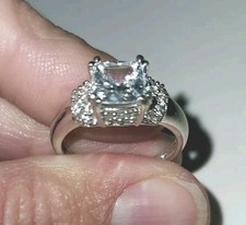 VTG 925 SS Cz Engagement Ring Square Center Stone With Cz Accents Sz 8 GUC