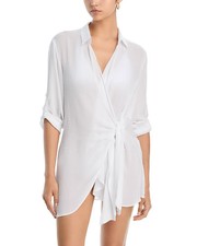 Aqua Swim Wrap Tie Front Shirt Swim Cover Up White Women's M