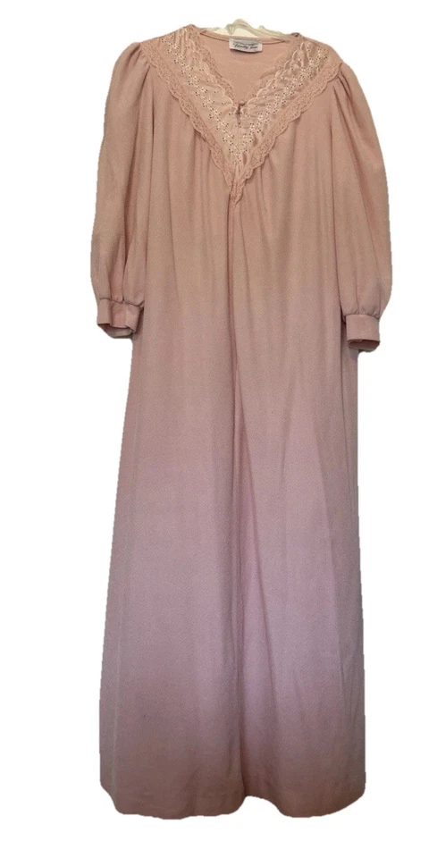 Roupão espreguiçadeira vintage rosa Vanity Fair tamanho grande bordado renda com zíper - Imagem 2 de 4