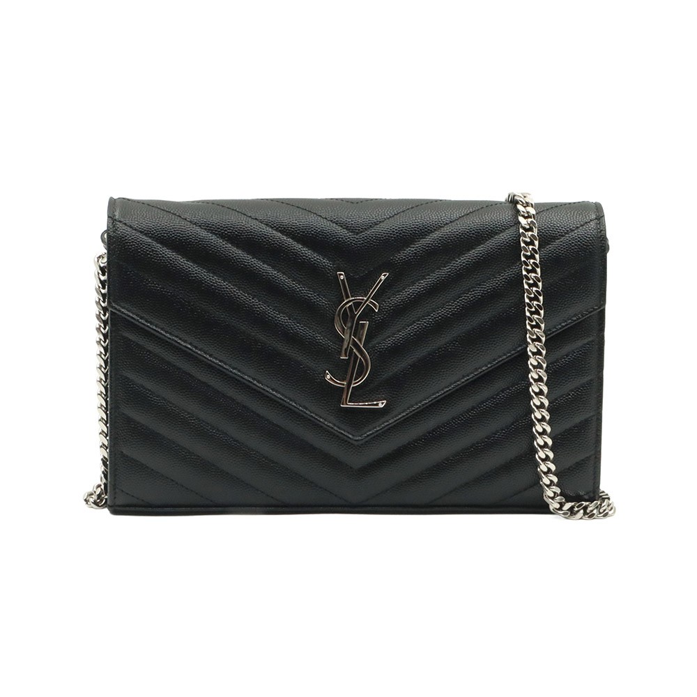 Saint Laurent Nero Matelassé Grande de Poudré Monogramma Argento Texturizzato