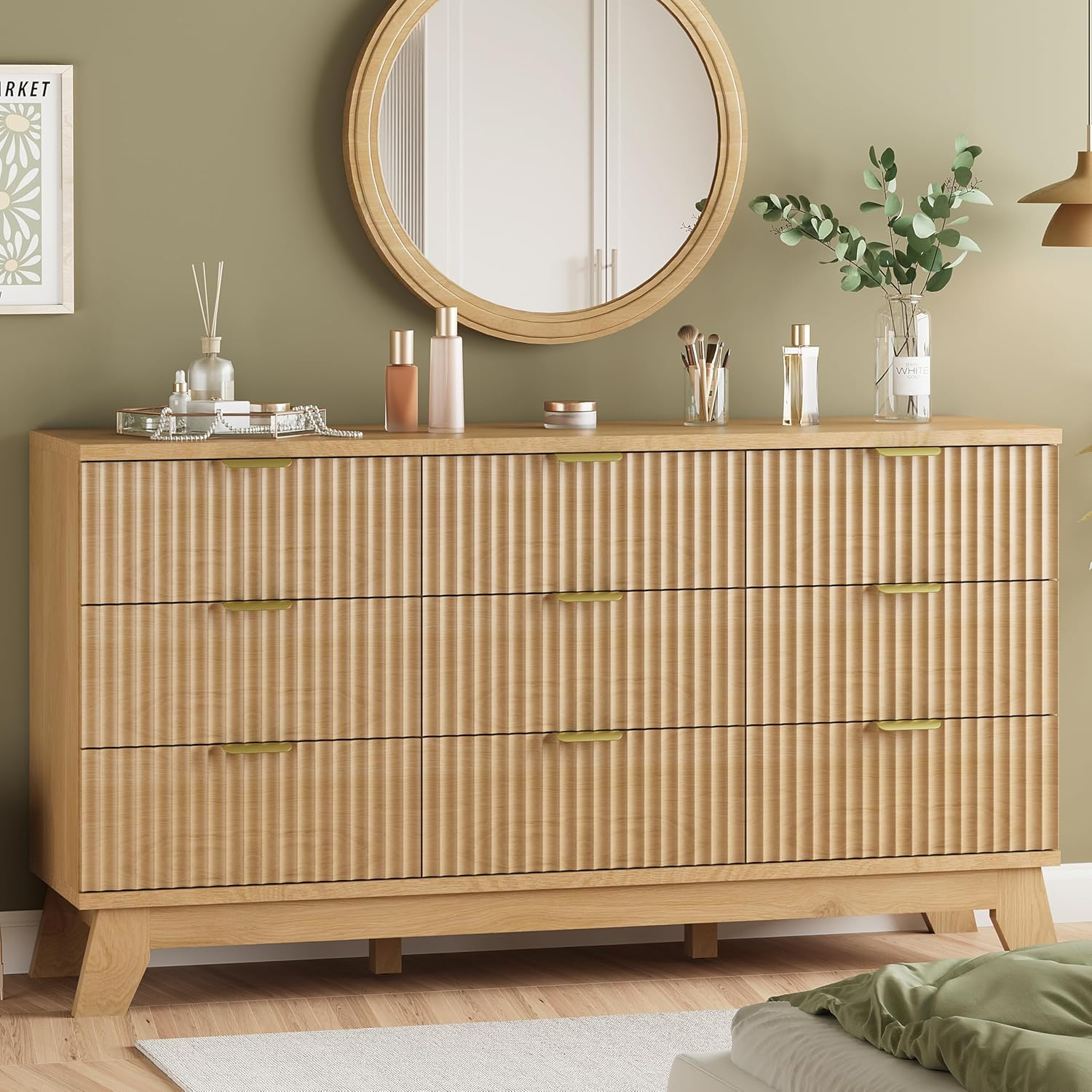 Fluted Dresser for Bedroom with 9 Drawers, 57