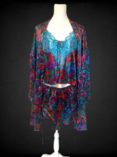 VTG Victoria  s Secret Gold Label Satin Lace Pajama Set Robe Cami Shorts 3 Pc M/L