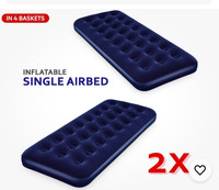 Inflatable Single Air Bed Blue 2 Pack Medium Firm Solid Rectangle Adults