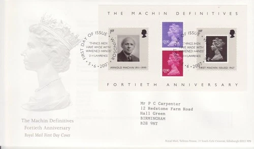 GB Stamps First Day Cover Anniv. Machin Definitives MS, stamps etc SHS Text 2007