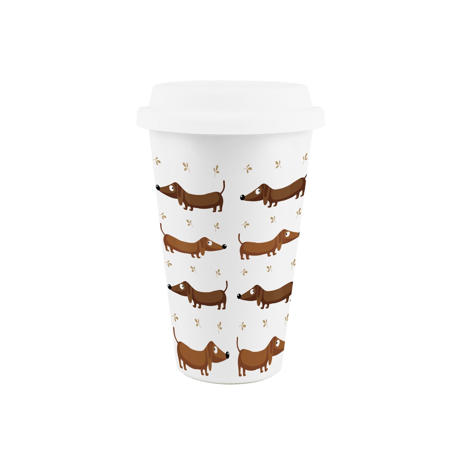 Cartoon Dachshunds Ceramic Travel Mug - Novelty Dog Owner Gifts