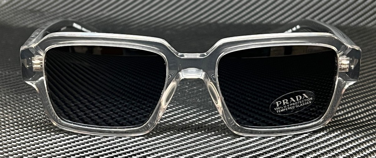 PRADA PR 02ZS U430A9 Transparent Grey Blue Men's 52 mm Sunglasses