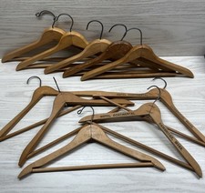 Vtg Lot of 10 Wood Clothes Hangers w/Pant Bar 3 Branded Boston/ Cambridge 15-18
