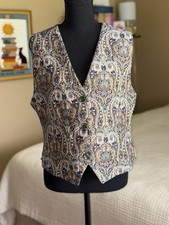 Vintage Tapestry Women s Paisley Brocade Vest L Multicolor 3-Button Notch