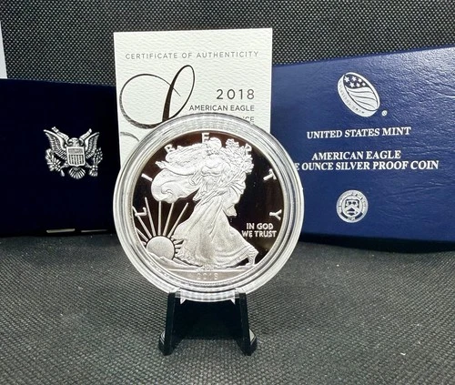2018-W Proof American Silver Eagle with Box & COA! 1 Oz .999 Silver!