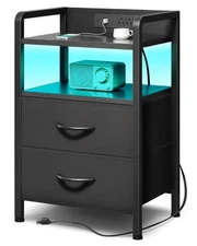 Night Stand Bedside Charger Bedroom - Nightstand with Charging Station & LED ...