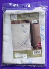 Mary Maxim Tobin Butterfly Pillowcases 20"x30" #T232065 Embroidery NEW