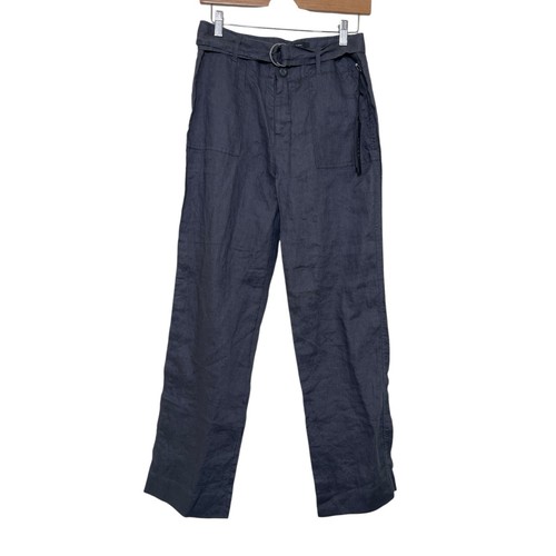 Tahari Women's Size 6 Gray 100% Linen High Waist Straight Leg Belted Pants NEW