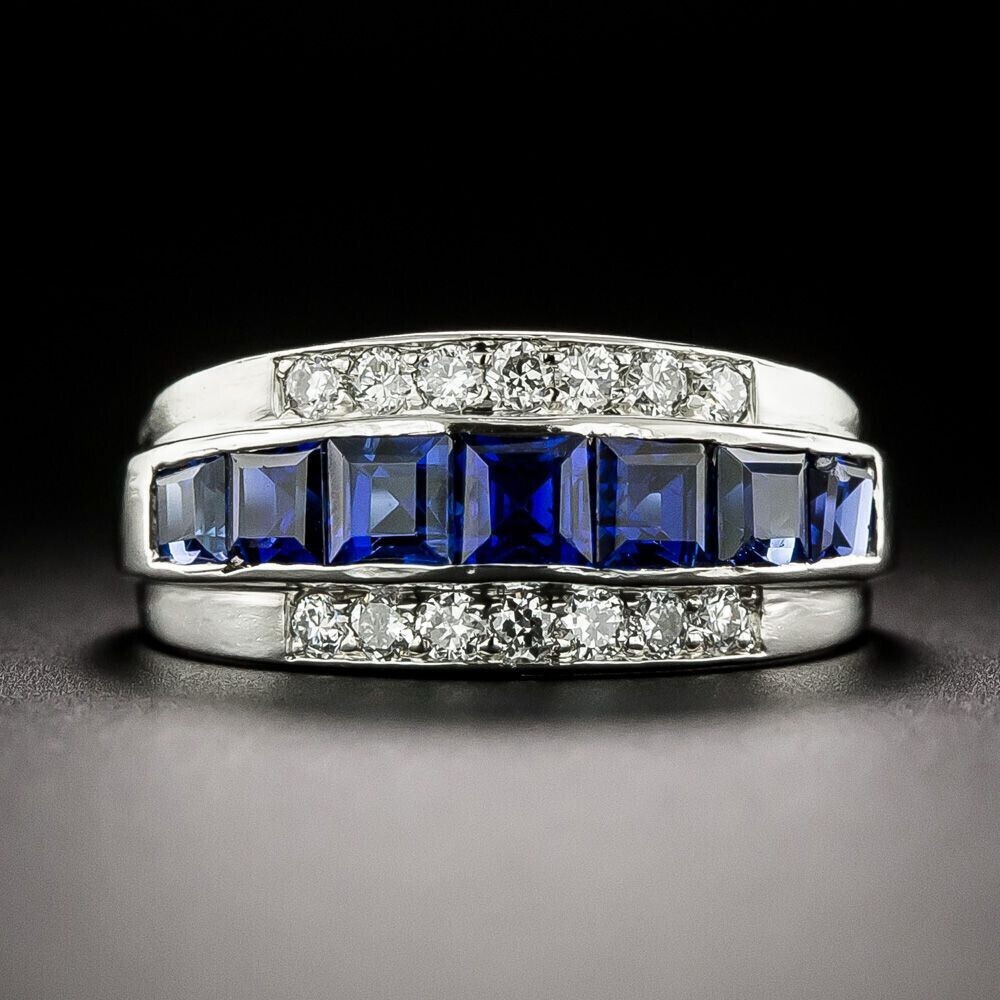 Princess Simulated Sapphire Men's Stunning Wedding Ring In 14k White Gold Plated