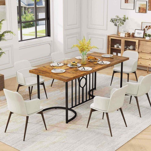 180cm Large Dining Table Farmhouse Rectangular Wood Kitchen Table for 6-8 People - Picture 8 of 11