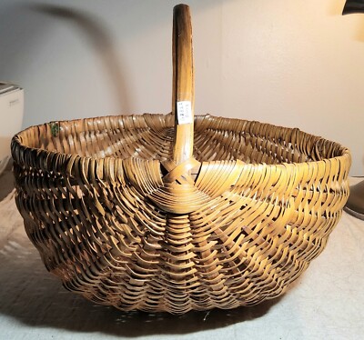 ❋Antique　Basket❋　希少 WONDERFUL OLD ANTIQUE HAND-WOVEN BASKET WITH HANDLE PROBABLY FROM