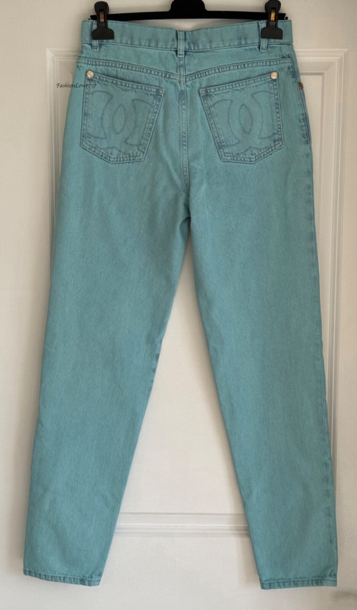 NWT CHANEL 21S BLUE JEANS PANTS CC LOGO 38 | eBay