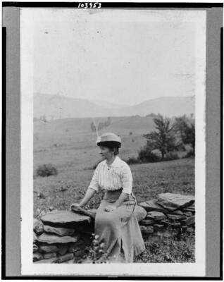 8'' x 10'' Photo 1890 Dr. Clara Barrus Seated on Stone Fence