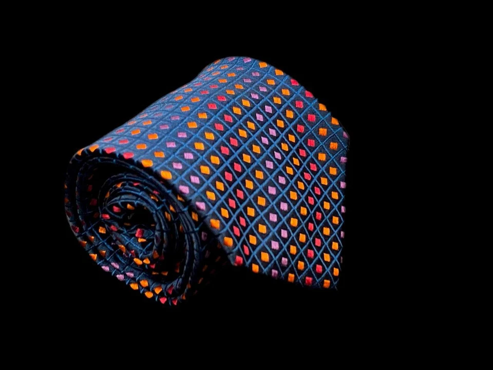 Corbata John W. Nordstrom bordada de seda azul marino diamantes a cuadros 60 en Italia hecha Foto 2 de 4