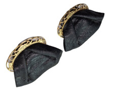 Antique Brass Filligre Shoe Clips with Black Leather Centers