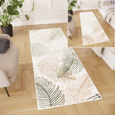 Teppich Läufer Modern Blätter Muster Beige Gold Meterware Wohnzimmer ÖKOTEX