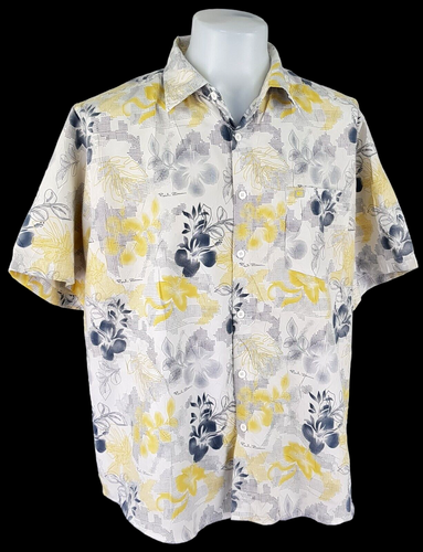 POINT ZERO Mens Grey & Yellow S/S HAWAIIAN SHIRT Ultrasoft - XL (2XL) - 54" -£79 - Picture 9 of 13