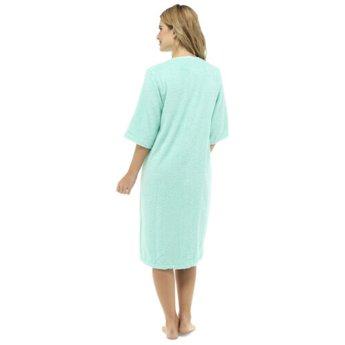 Womens Terry Towelling Zip / Button Through Dressing Gown Bath Robe Wrap 8 - 22 - Picture 18 of 20