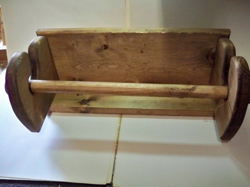Porta asciugamani di carta artigianale in legno di pino con ripiano (viti aggiunte con articolo) - Foto 5 di 6