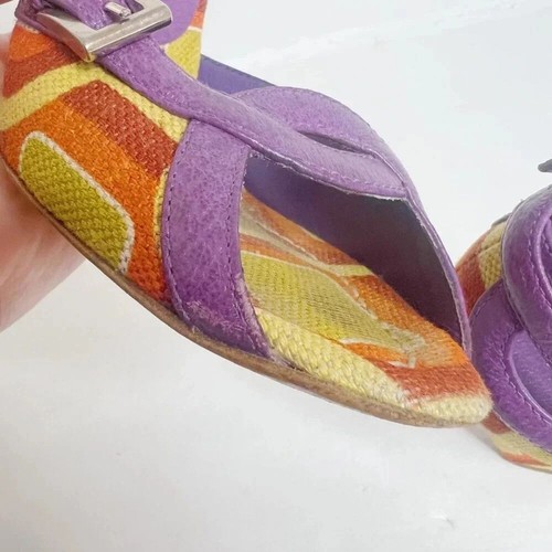 Prada RARE Vintage y2k Green and Purple Mod Print Wedges Women's Size 6 - Picture 12 of 12