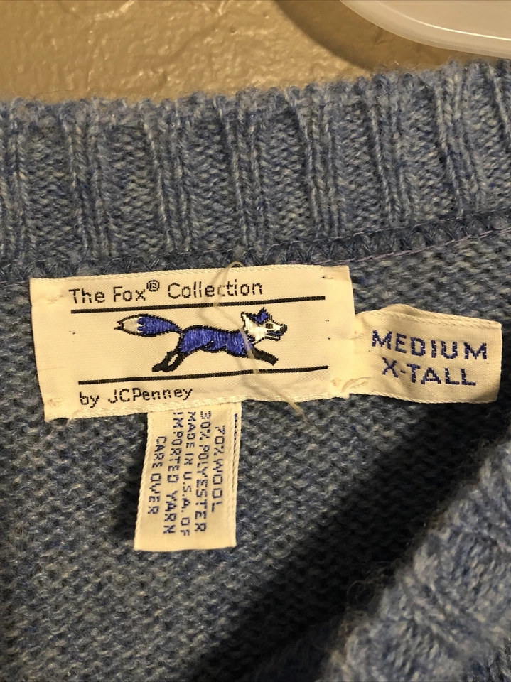 Suéter Vintage The Fox Collection Azul Cielo Años 70 Mezcla Lana - Mediano XTall Foto 2 de 2