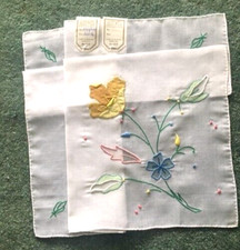 VTG Multi-colored Floral Appliqu Embroidery Handmade in Madeira Hankie NOSWT