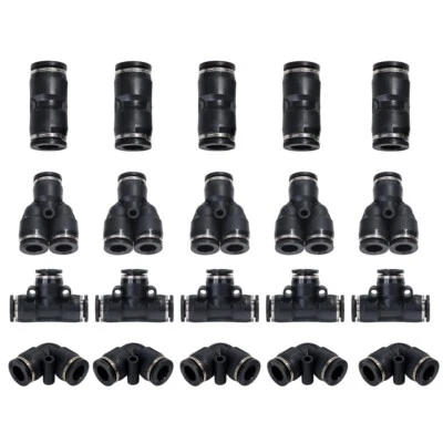 LOKOCAR Push to Connect Fittings Air Line Pneumatic Fittings Kit Fits 1/4 Inch OD 20 Pcs