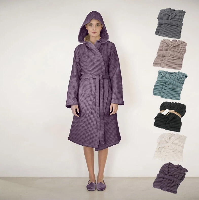 Accappatoio Uomo Donna FAZZINI 100% Cotone NIDO D' APE con Cappuccio S M L XL