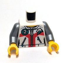 Lego - Minifigure Torso - White Red Silver, Jacket, Zipper