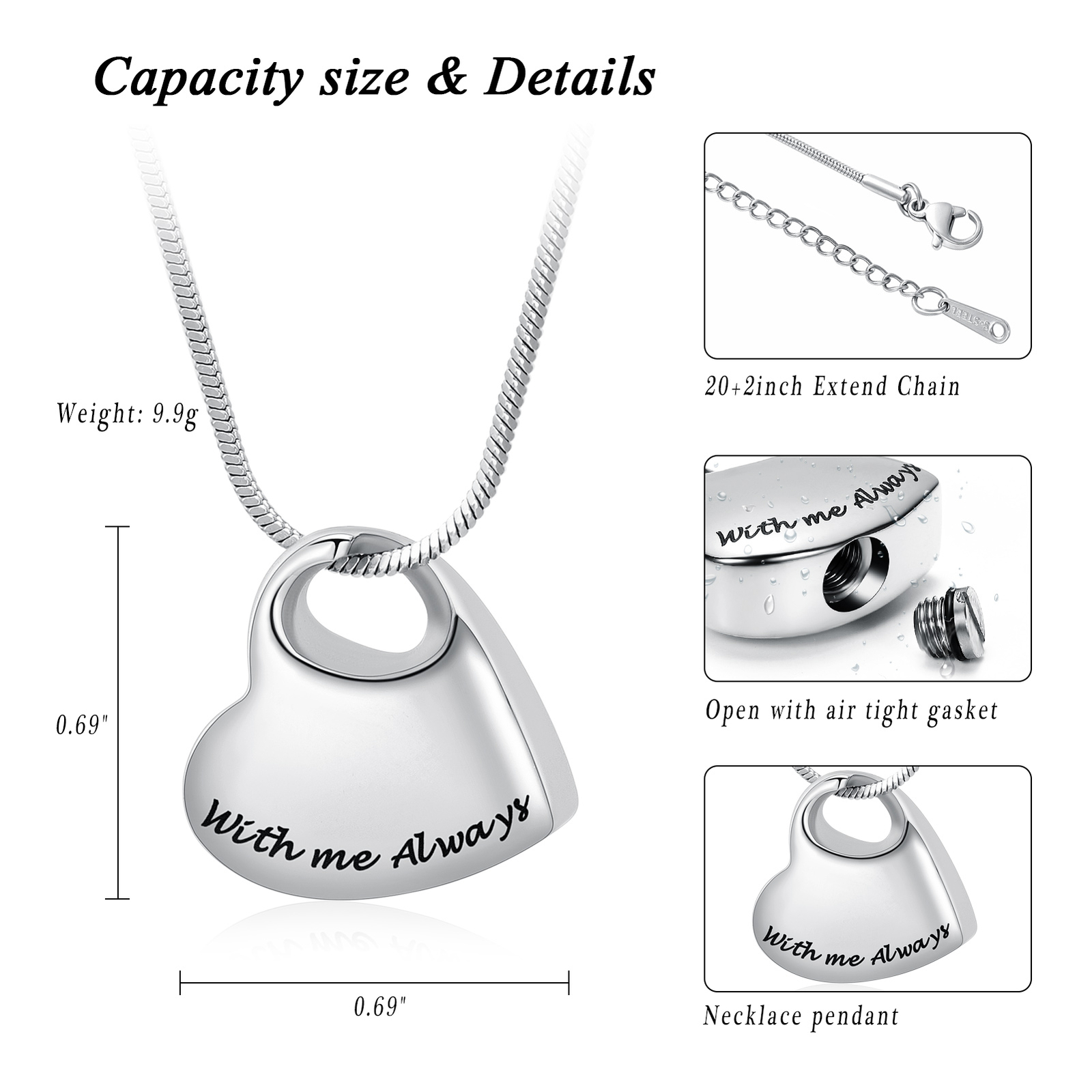 Personalized Ash Necklaces Heart Urn Necklaces Cremation Pendant Urns