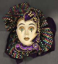 Porcelain Mardi Gras Mask Wall Hanging with Sequins and Beads New Orleans