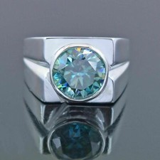10 ct Lab Created Blue Diamond Solitaire Men Ring 925 Sterling Silver Excellent