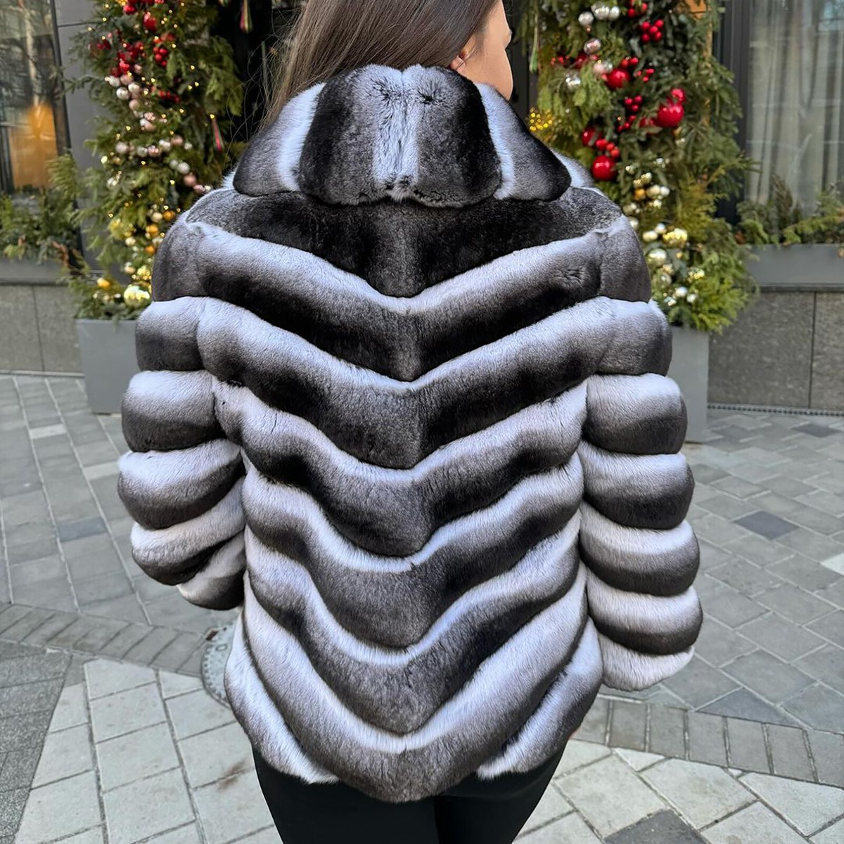 Women Chinchilla Real Rex Rabbit Fur Coat Winter Jacket Shawl