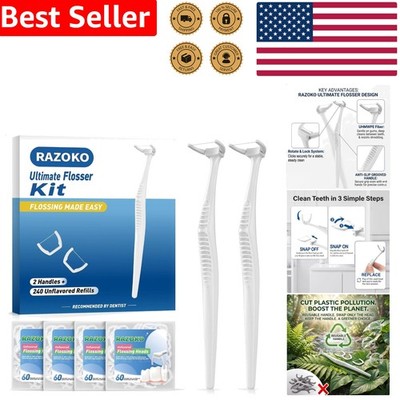 Reusable Dental Flosser Kit 2 White Handles 240 Refill Heads Shred Resistant